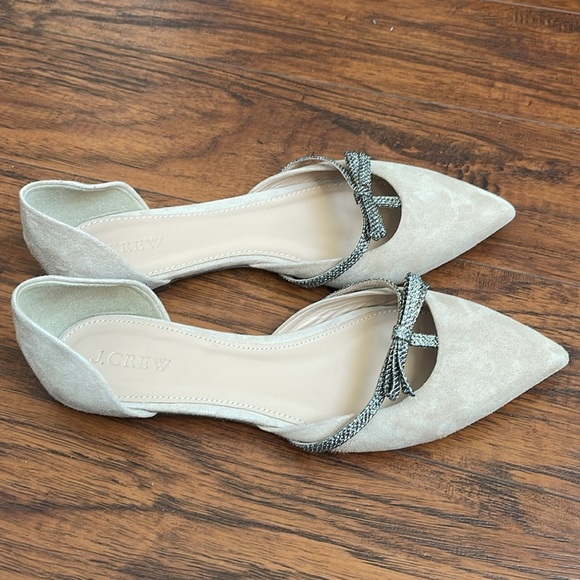 J. Crew Shoes - JCrew D’orsay Ballet Flat Glitter Bow Suede Leather Pointed Toe Beige Size 8